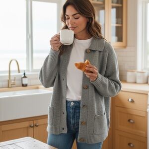 Staccato Epie Collared Cardigan | Small | Bluish Gray Button Knit | NWT